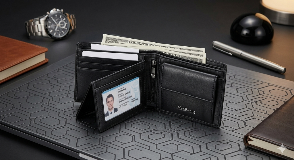 Premium Men's Black Leather Wallet – Slim Bifold Card Holder