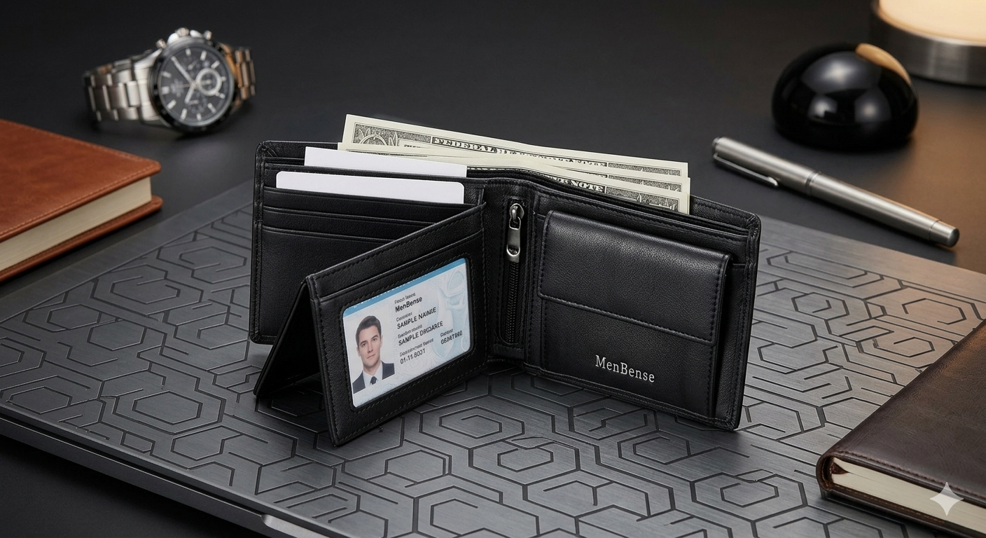 Premium Men's Black Leather Wallet – Slim Bifold Card Holder
