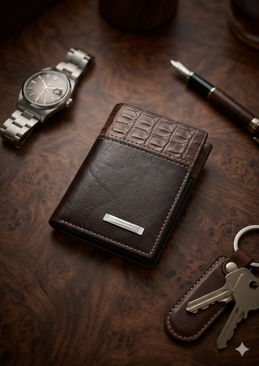Premium Crocodile Pattern Leather Wallet for Men – Slim Bifold Wallet