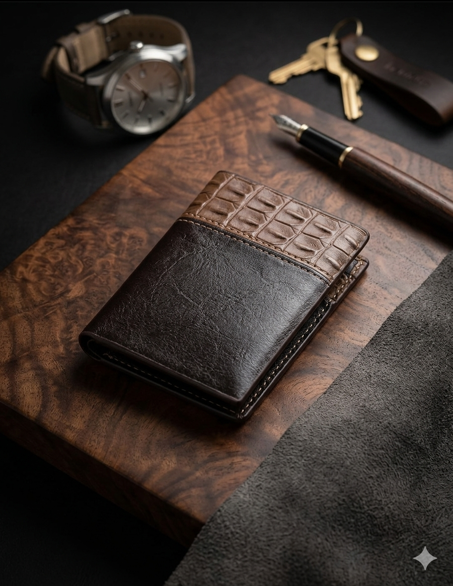 Premium Crocodile Pattern Leather Wallet for Men – Slim Bifold Wallet