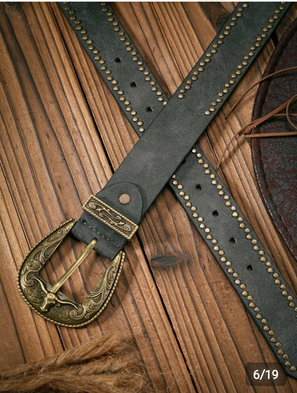 Vintage Western Leather Belt with Antique Bull Head Buckle black colour