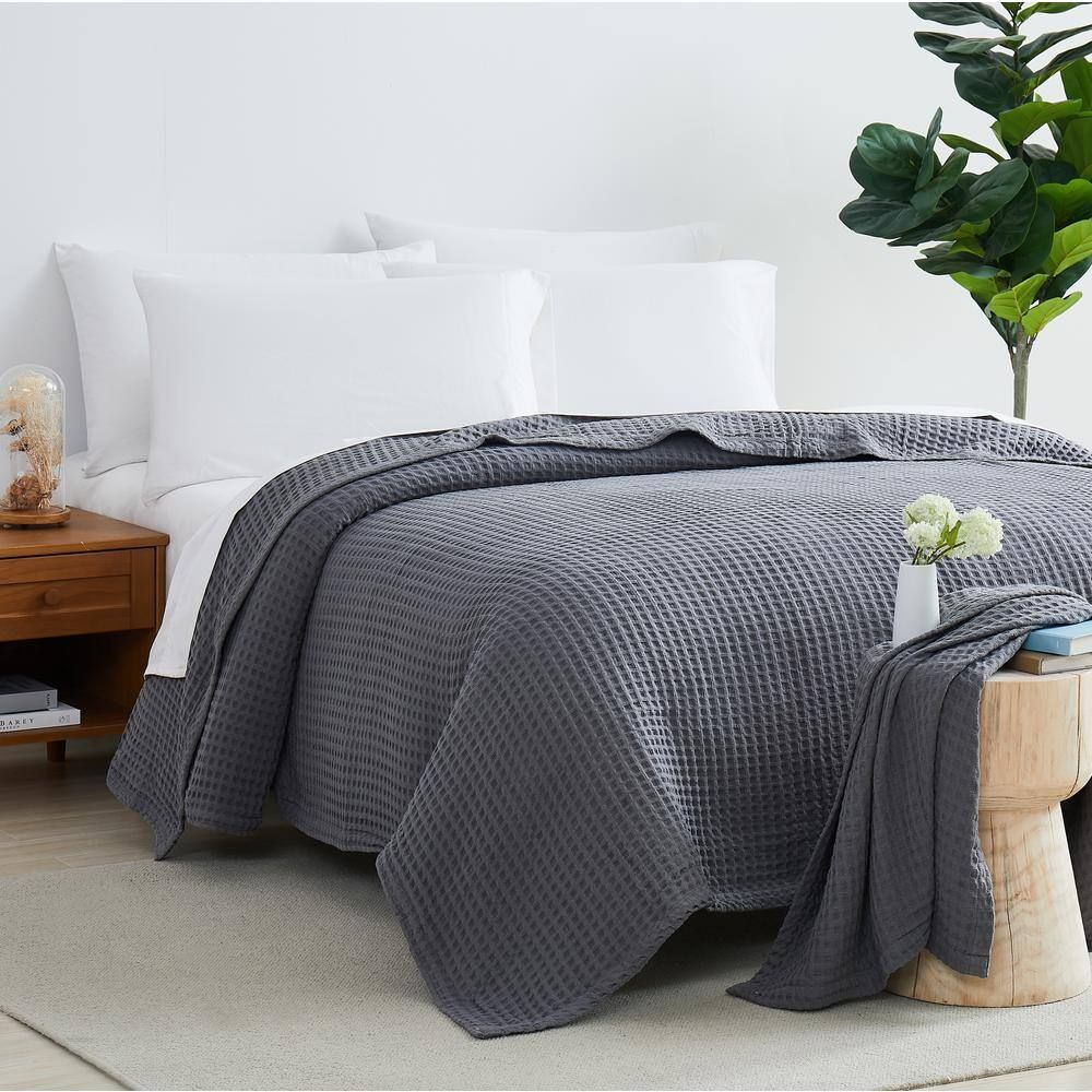 Waffle Cotton blanket - King Size ( 3pcs) Gray colour.