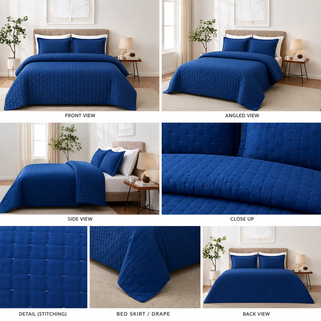 Blue quilt King Size -Ultrasonic All Season Bedspread King, Soft Lightweight Bedding Set, 3 Pieces (1 Quilt, 2 Pillow)