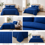 Blue quilt King Size -Ultrasonic All Season Bedspread King, Soft Lightweight Bedding Set, 3 Pieces (1 Quilt, 2 Pillow)
