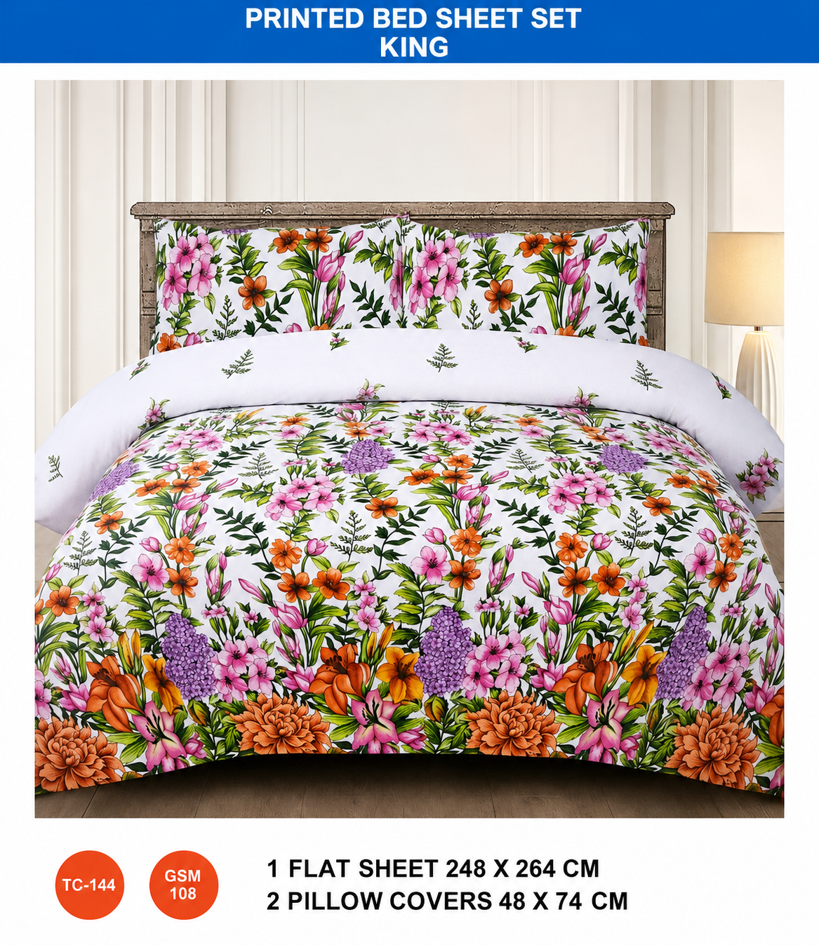 printed bedsheet 3pcs set king size,