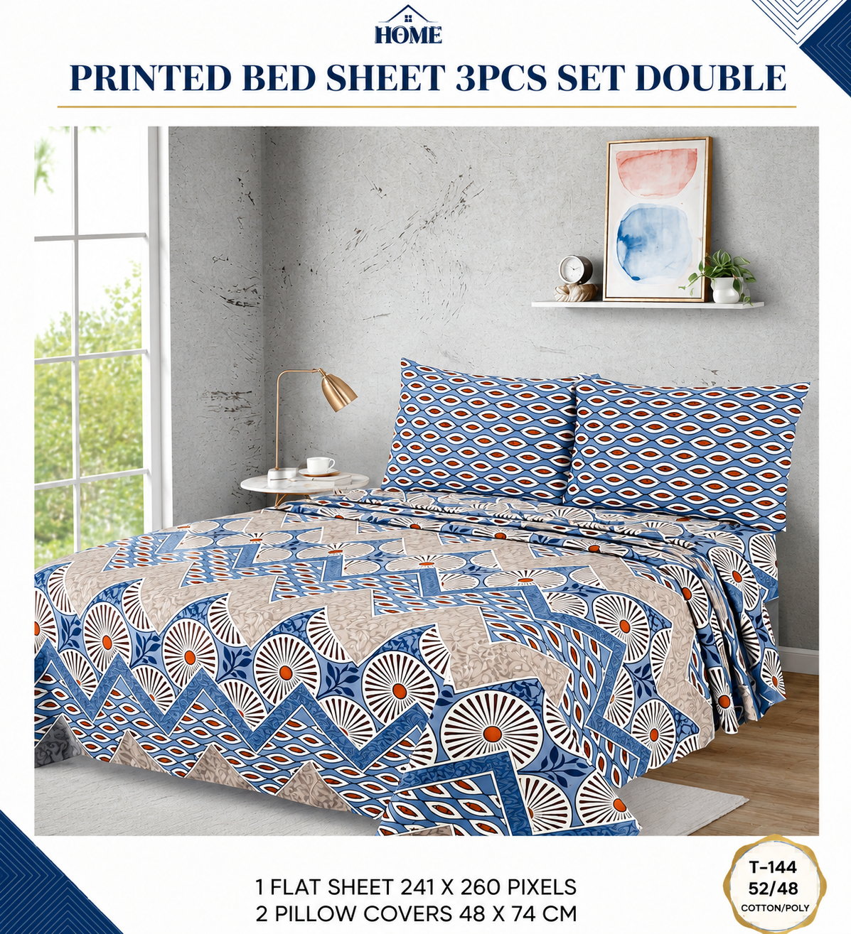 printed bedsheet 3pcs set king size,