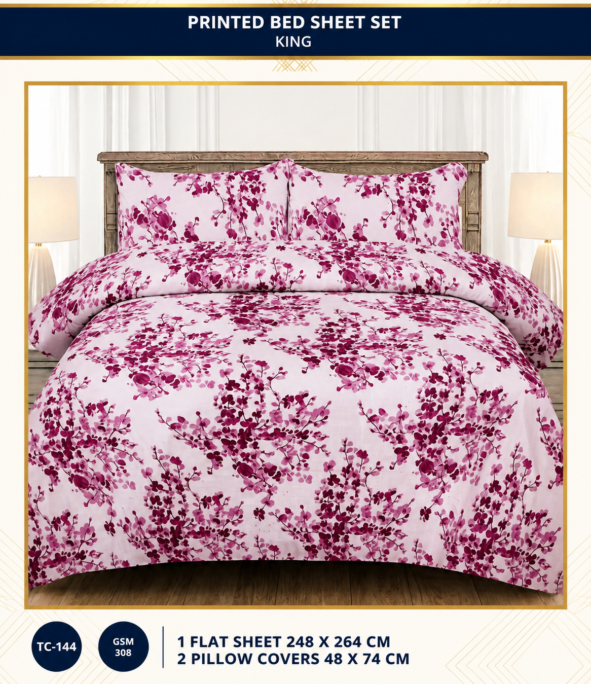 printed bedsheet 3pcs set king size,