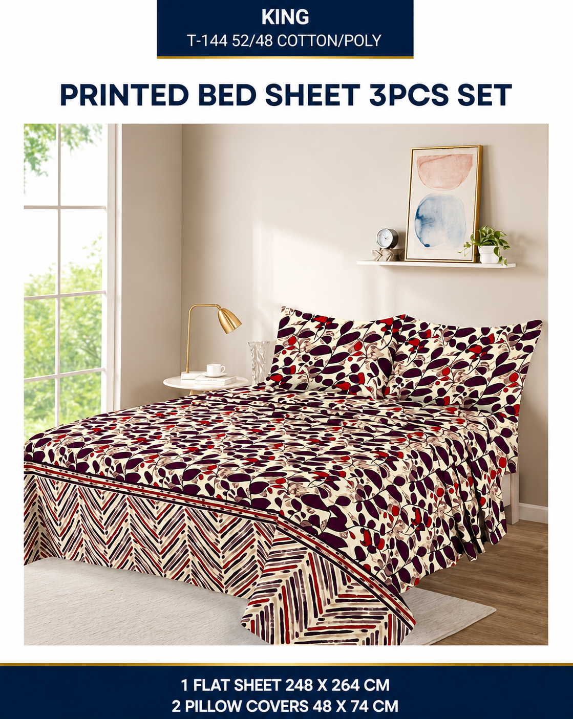 printed bedsheet 3pcs set king size,