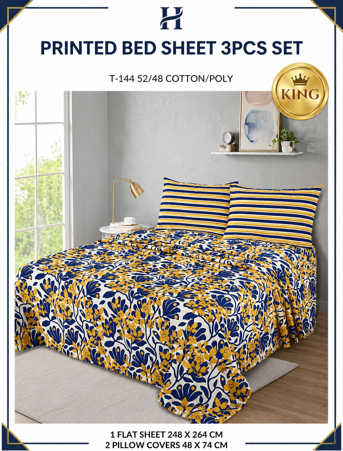 printed bedsheet 3pcs set king size,