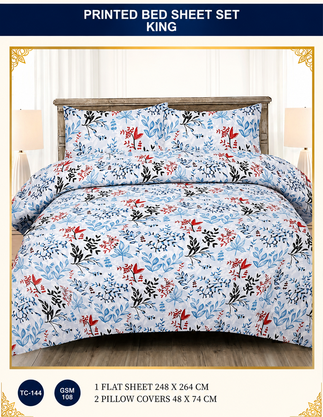 printed bedsheet 3pcs set king size,