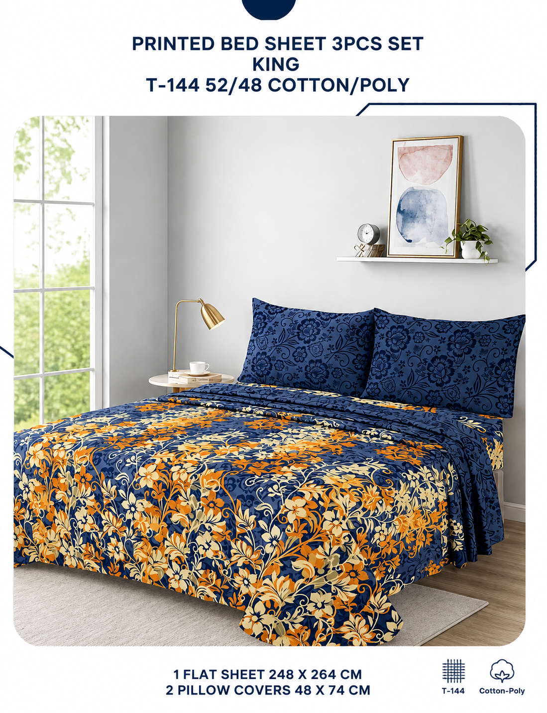 printed bedsheet 3pcs set king size,