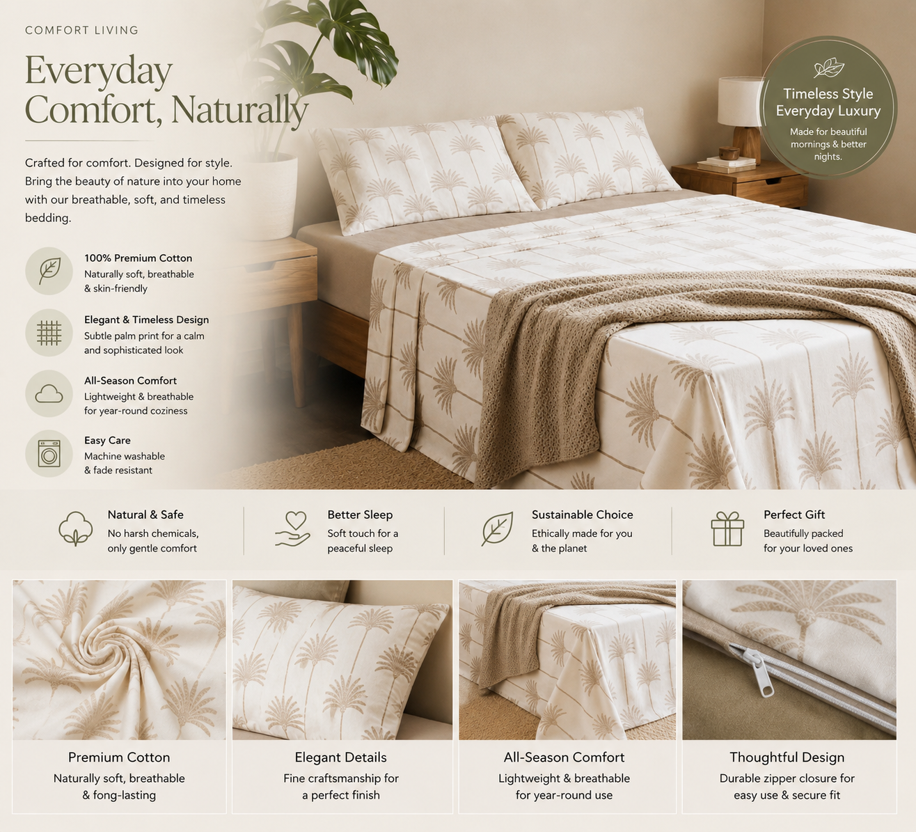 Soft Palm Elegance Bedsheet Collection 3 pcs king size