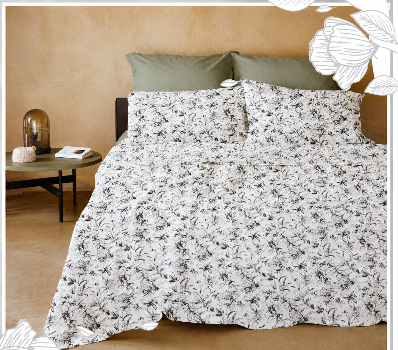 Elegant Floral Cotton Bedding Set 3pcs king size
