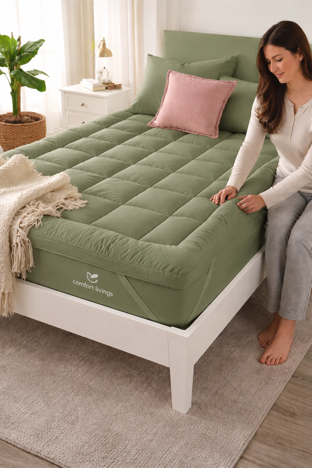 ChatGPT Image May 22, 2026, 11_35_12 PM Extra thick super soft mattress topper Green colour. - Image 1
