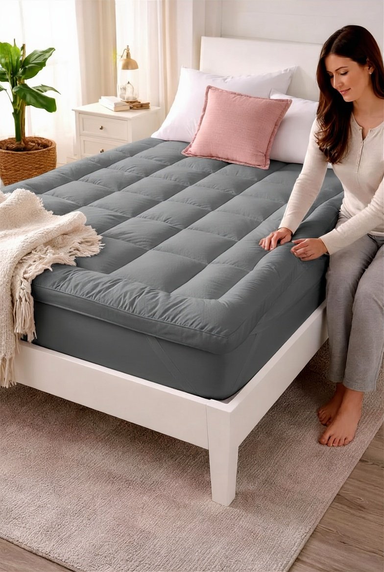 Upscale to highest quality and resolution Extra thick super soft mattress topper Gray colour. - Image 1